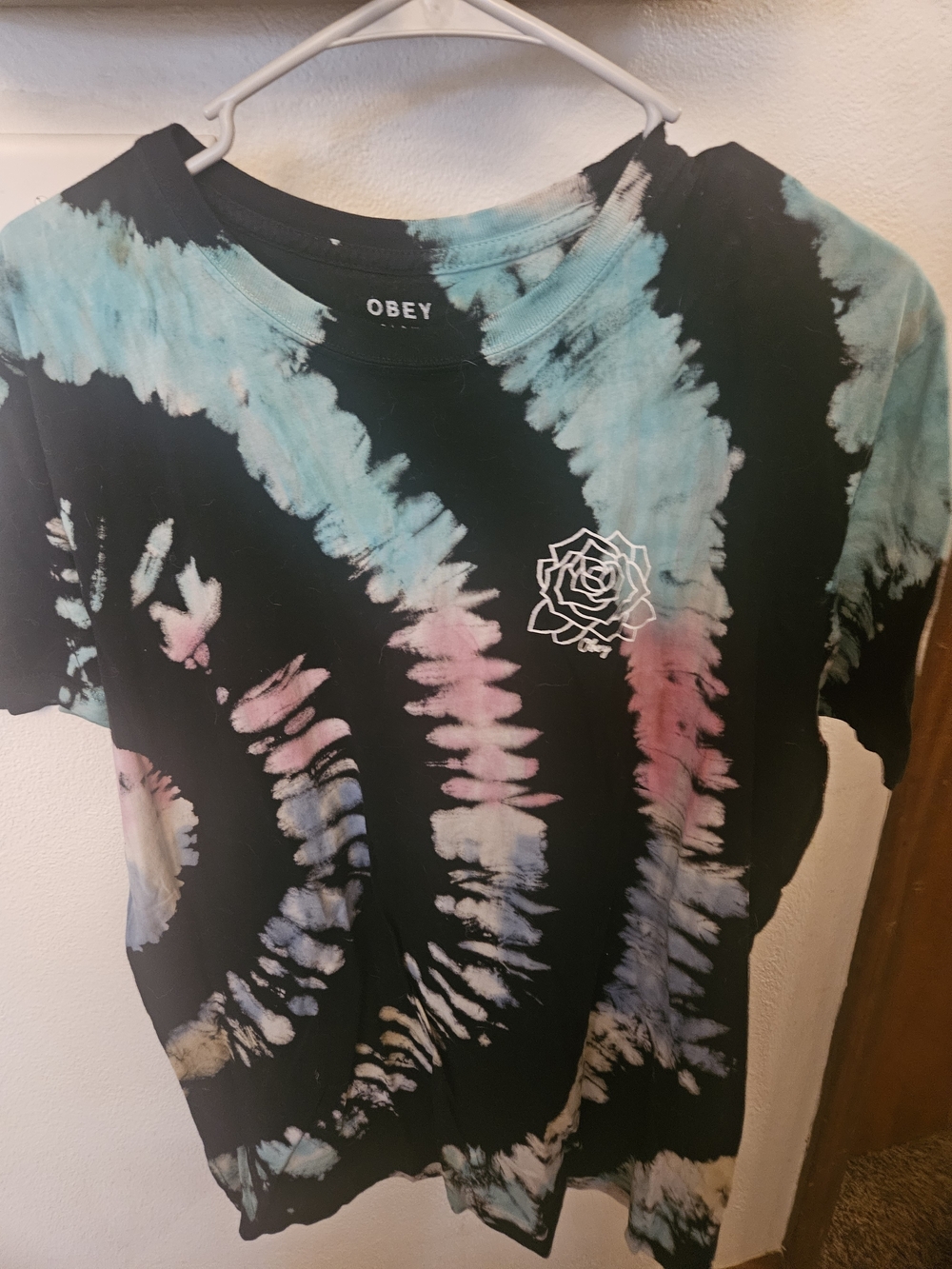 Obey Women’s Black Tie-Dye Rose Graphic Tee